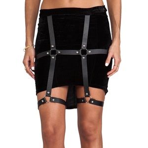 UNIF Black Velvet Harness Skirt